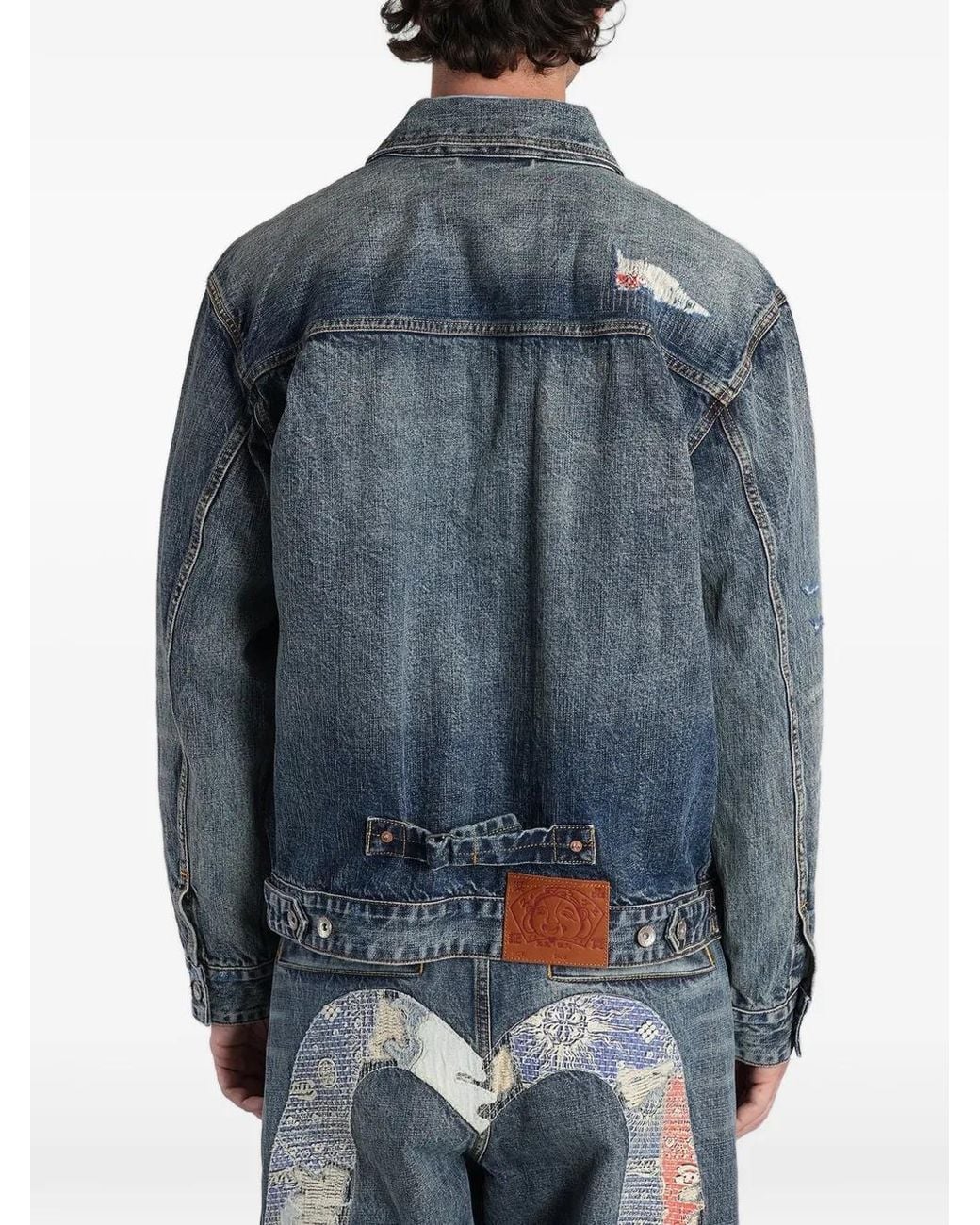 Evisu Blue Veste En Jean Patchwork Seagull for men