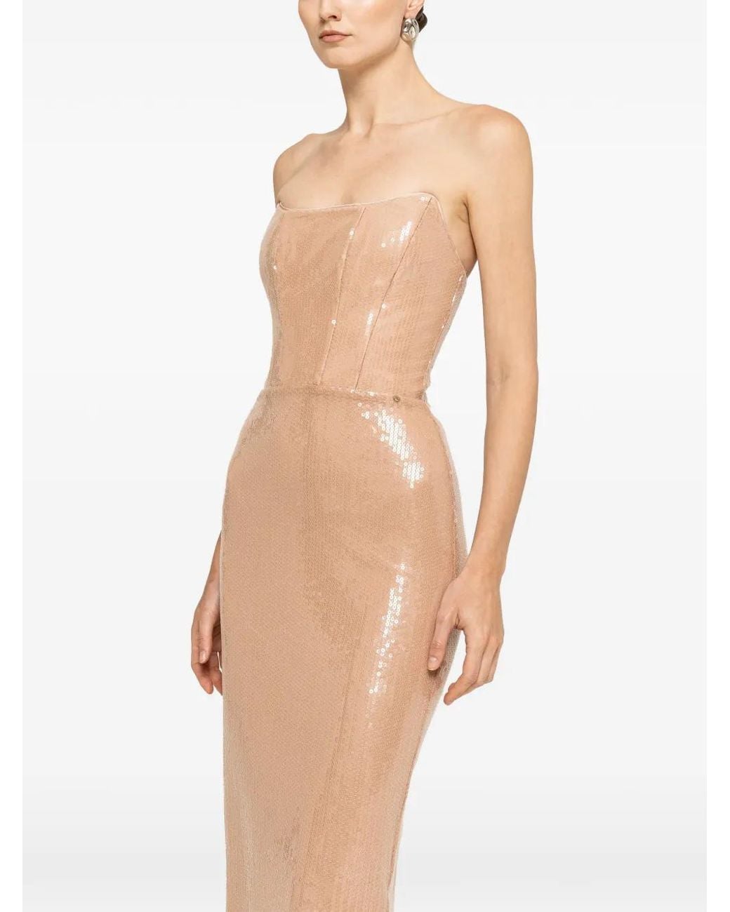 Nissa Natural Sequined Midi Dress