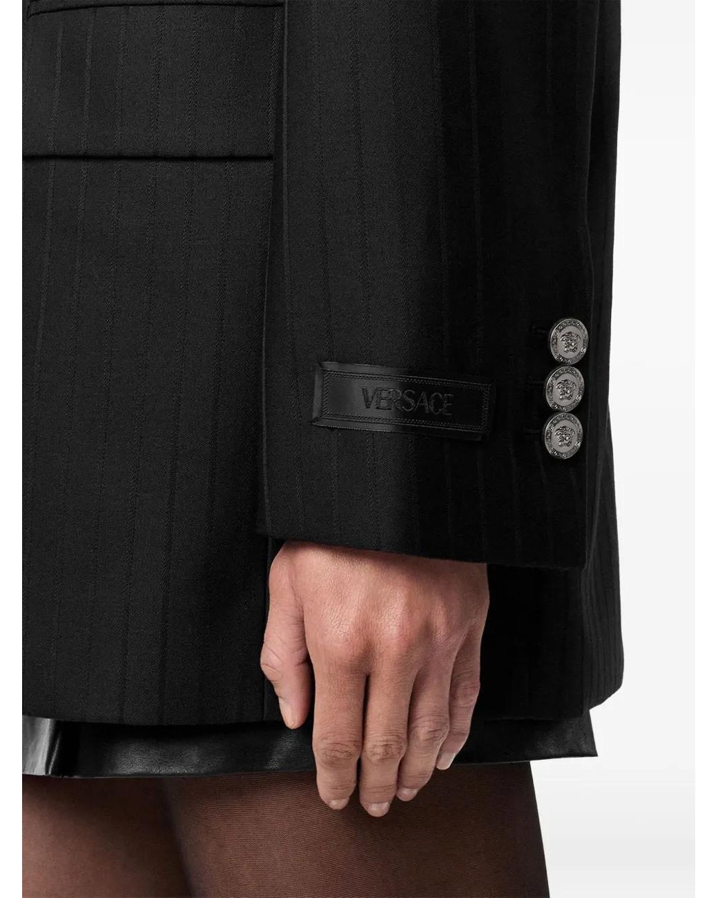Versace Black Pinstripe Double-Breasted Blazer