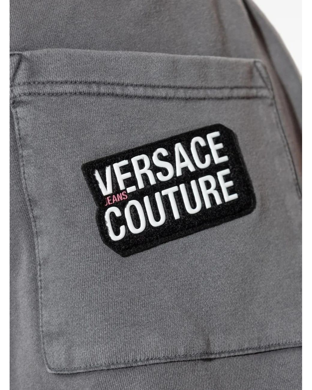 Versace Jeans Couture Gray Logo-Patch Elasticated Trousers for men