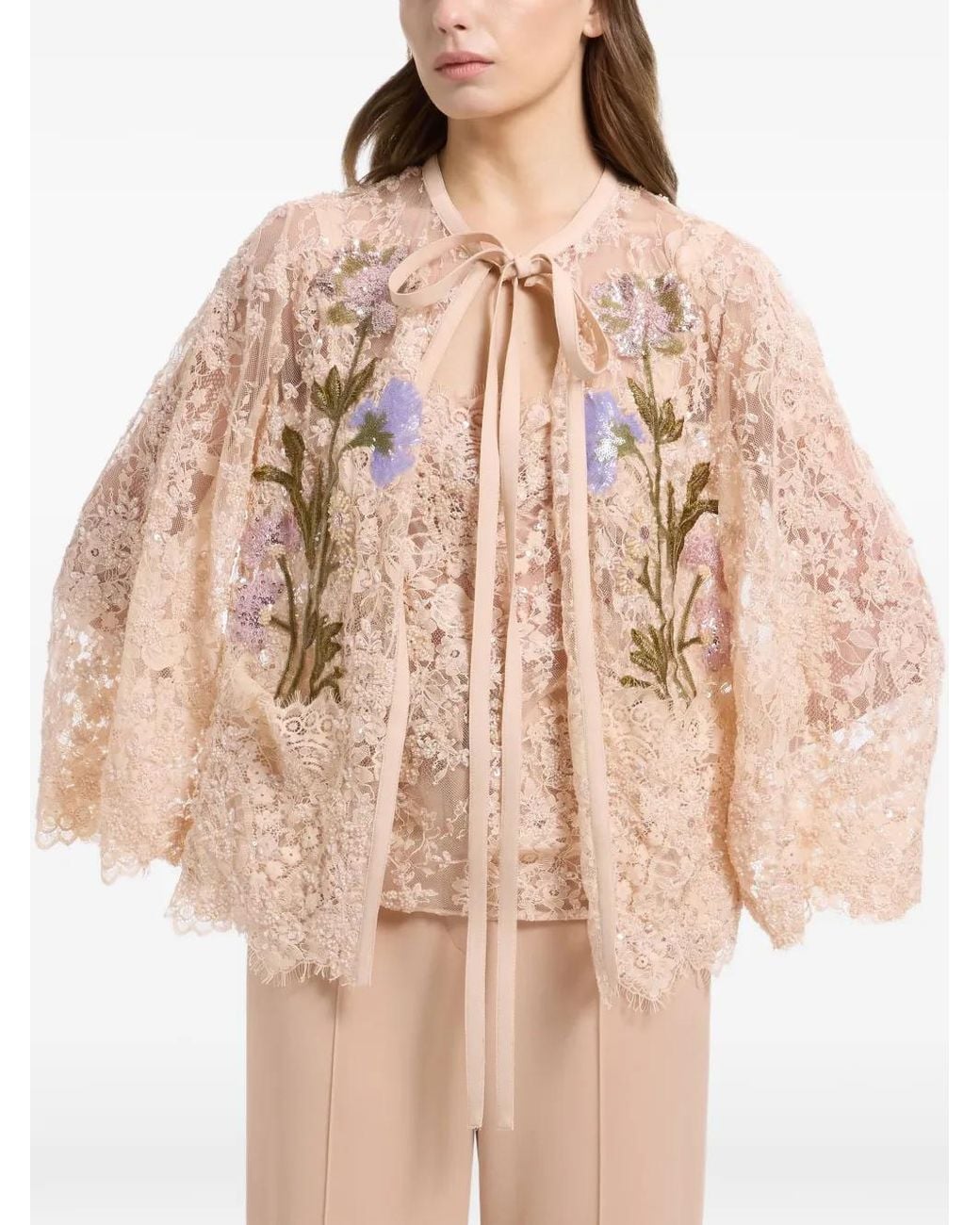 Elie Saab White Bead-Embroidered Lace Jacket And Top Set