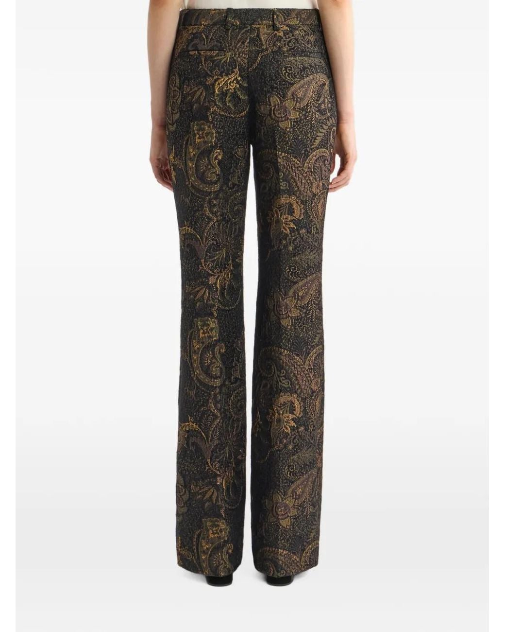 Etro Gray Fit-And-Flare Chenille-Jacquard Trousers With Floral Paisley-Motif