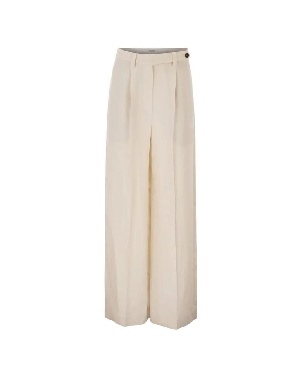 Brunello Cucinelli White Linen Fluid Twill Wide Trousers With Monili