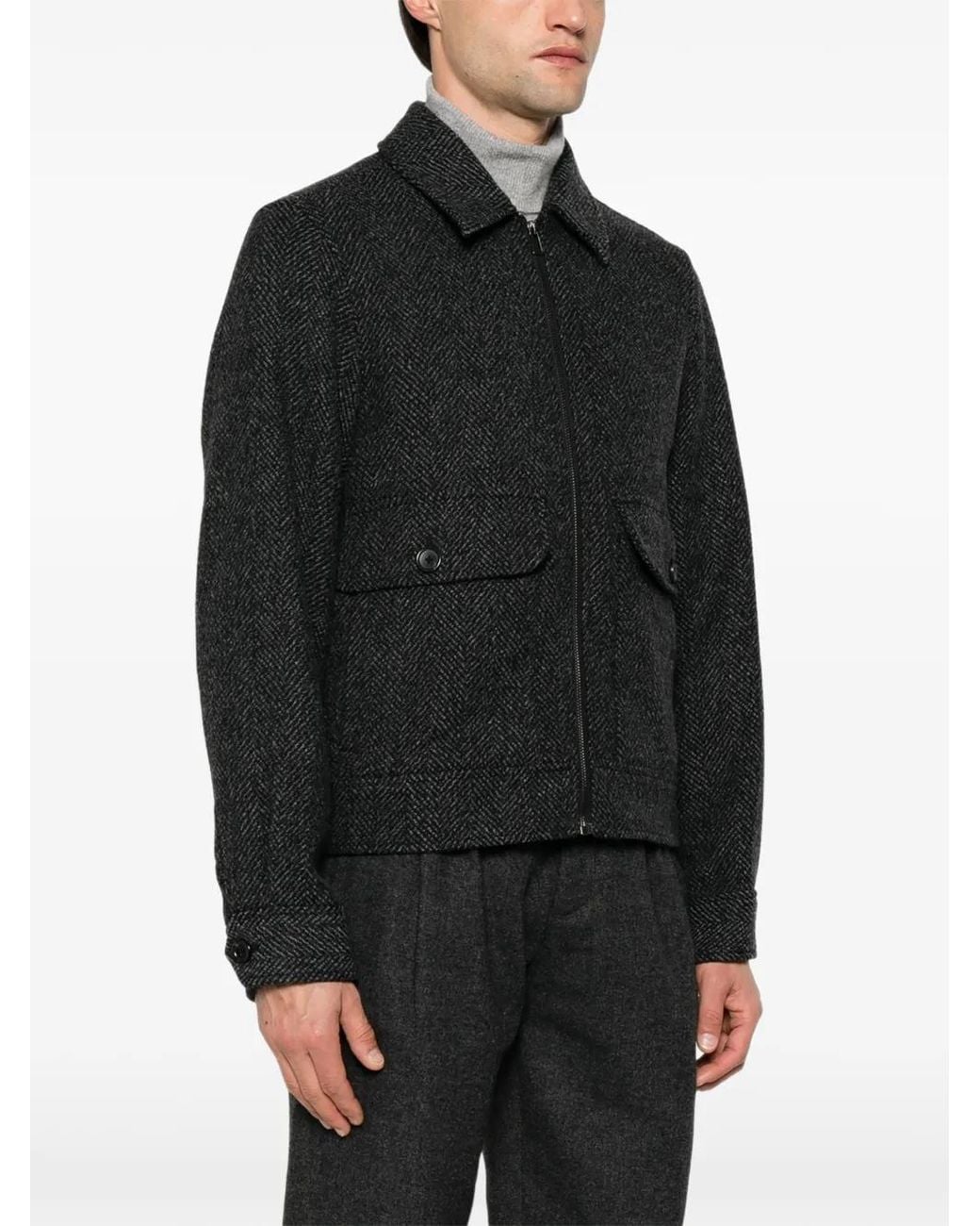 Paul Smith Black Harrington Herringbone-Pattern Front-Pocket Jacket for men