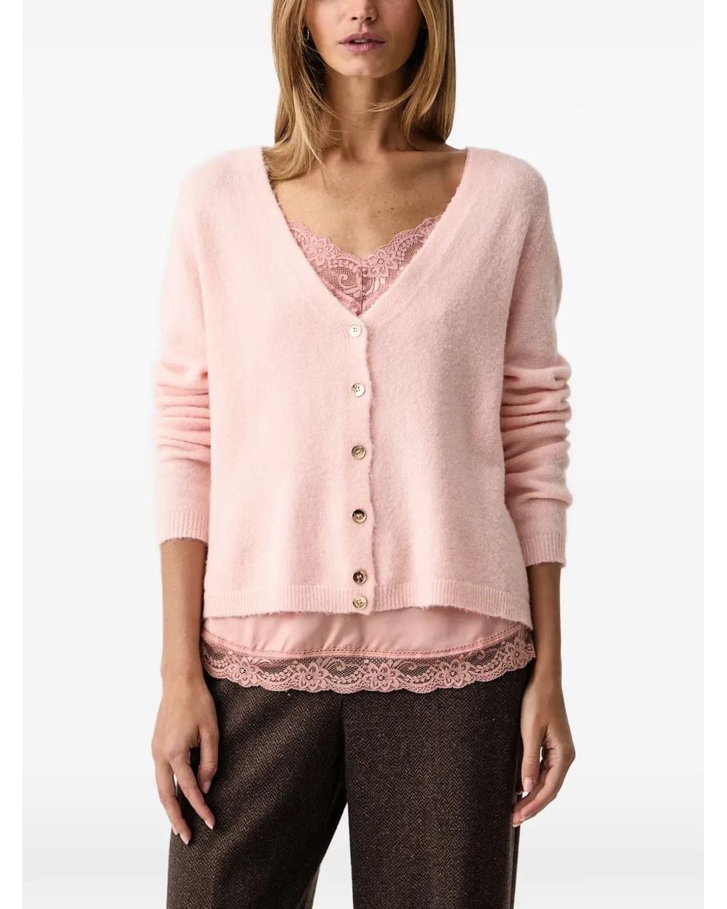 Fracomina Pink V-Neck Cardigan