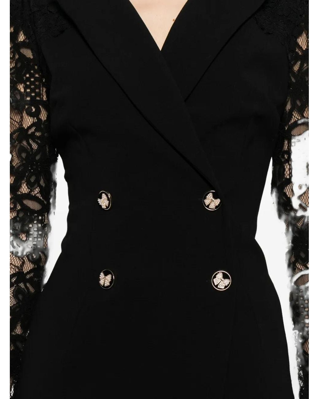 Nissa Black Lace-Panel Midi Dress