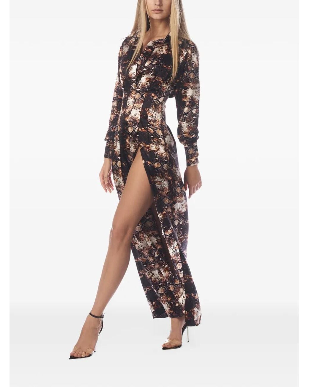 Tessitura Body Couture White Snakeskin-Print Maxi Dress