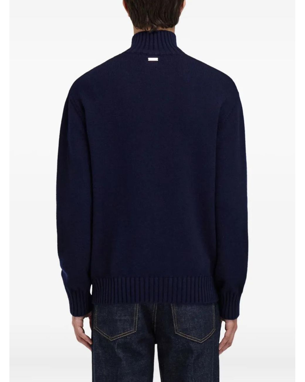 Ferragamo Blue High Neck Cashmere Pullover for men