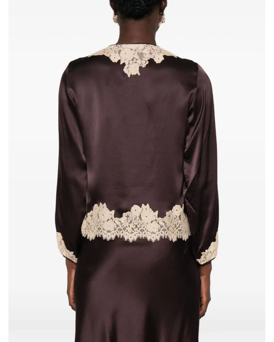 Doen Brown Lucine Lace-Trimmed Top