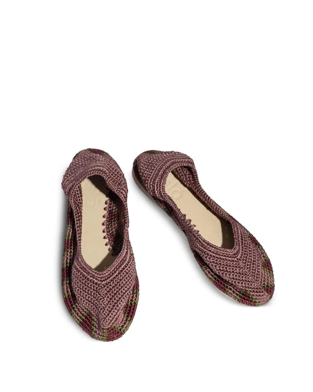 SLO_HAND_MADE Red Crochet-Knit Pointed-Toe Ballet Flats