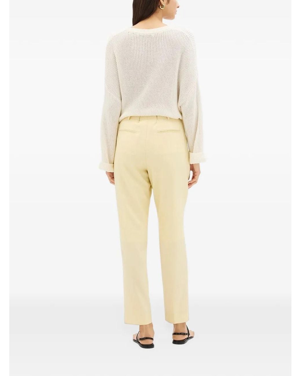 Another Tomorrow White Pleated Wool Trousers