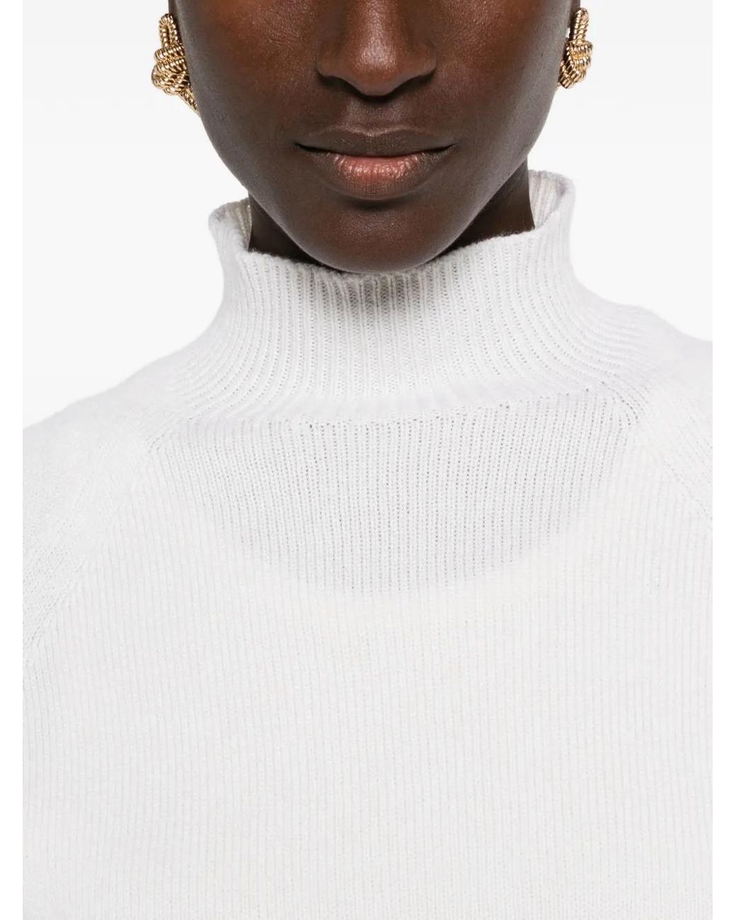 Peserico White Raglan-Sleeve High-Neck Sweater