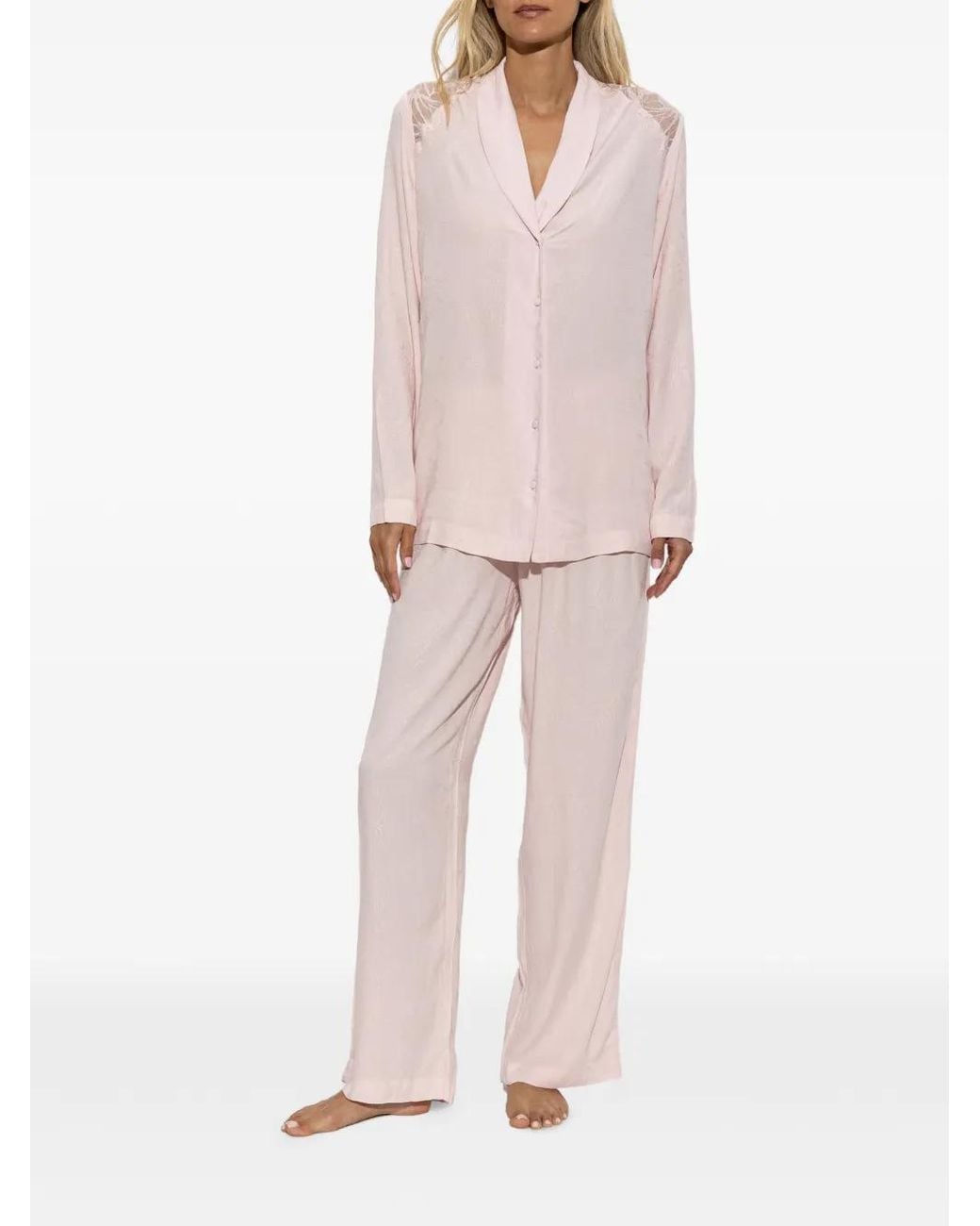 Emporio Armani Pink Floral-Jacquard Lace-Insert Pajamas (Set Of Two)