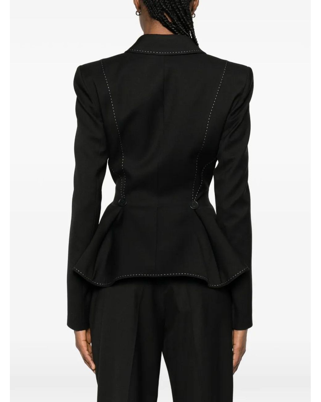 Nissa Black Single-Breasted Linen Blazer