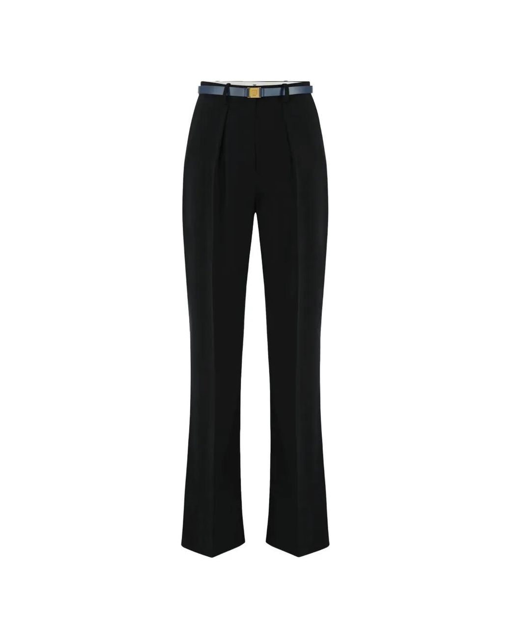 Elisabetta Franchi Black Pantalon Ample À Taille Ceinturée