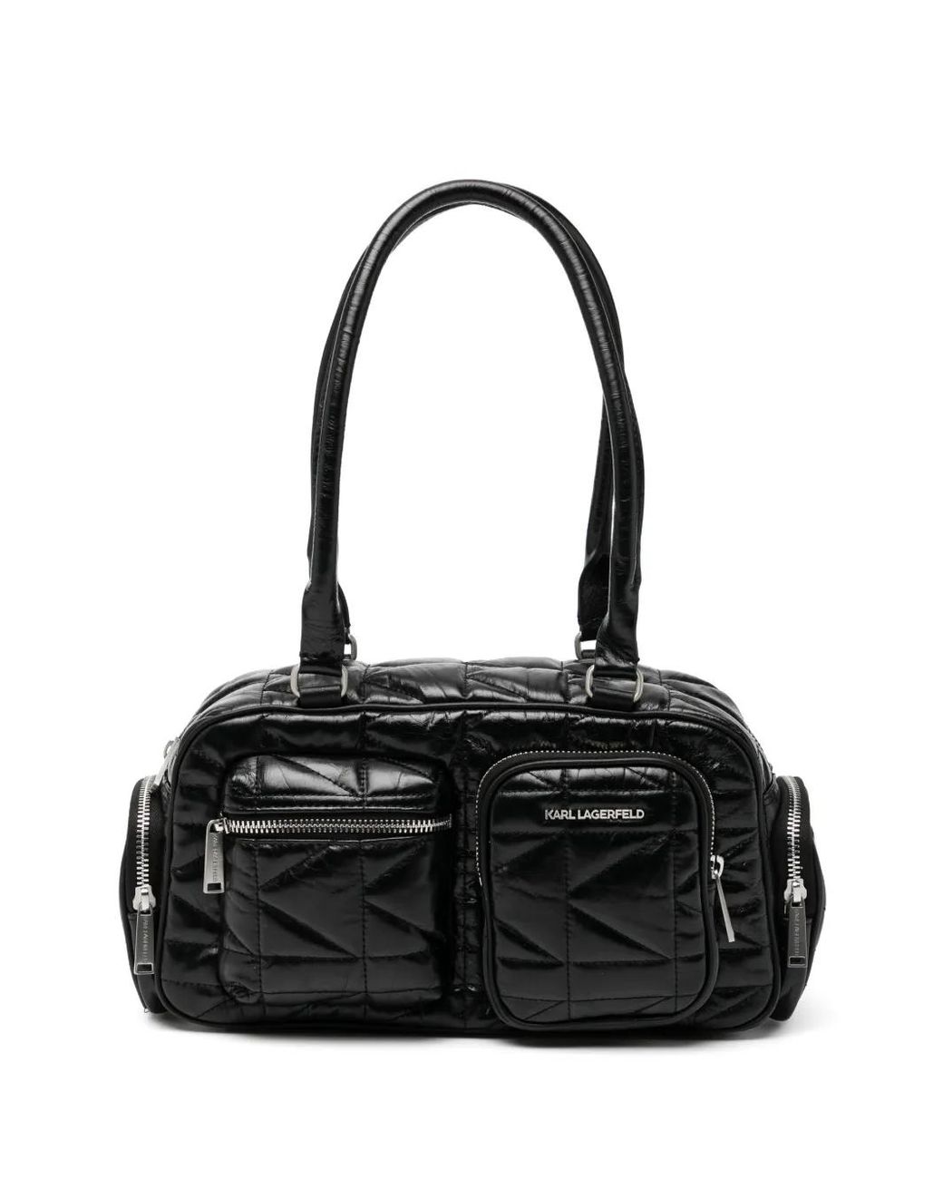 Karl Lagerfeld Black Kkuilt Pockets Md Bowling Bag