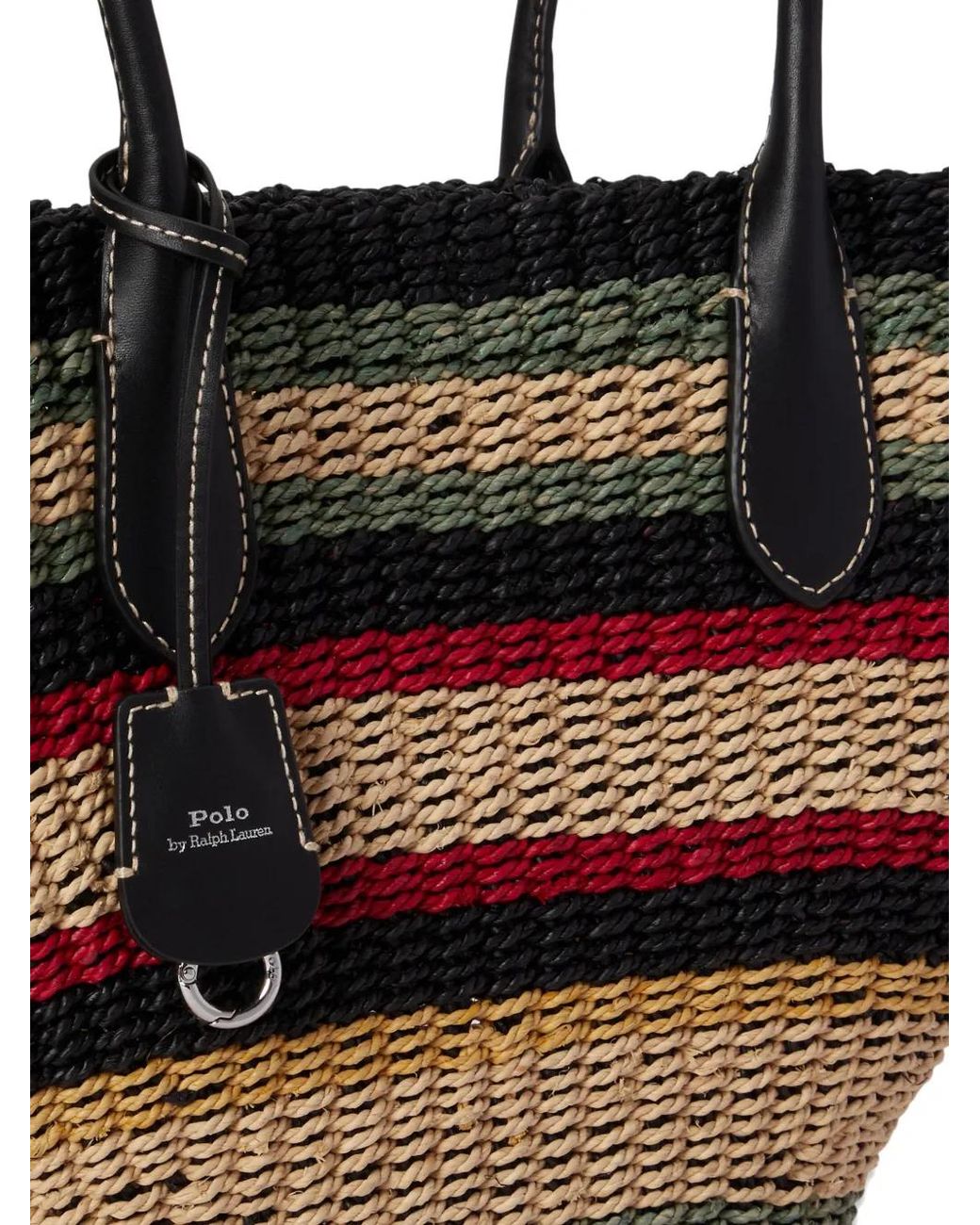 Polo Ralph Lauren Black Bellport Stripe Raffia Basket Tote