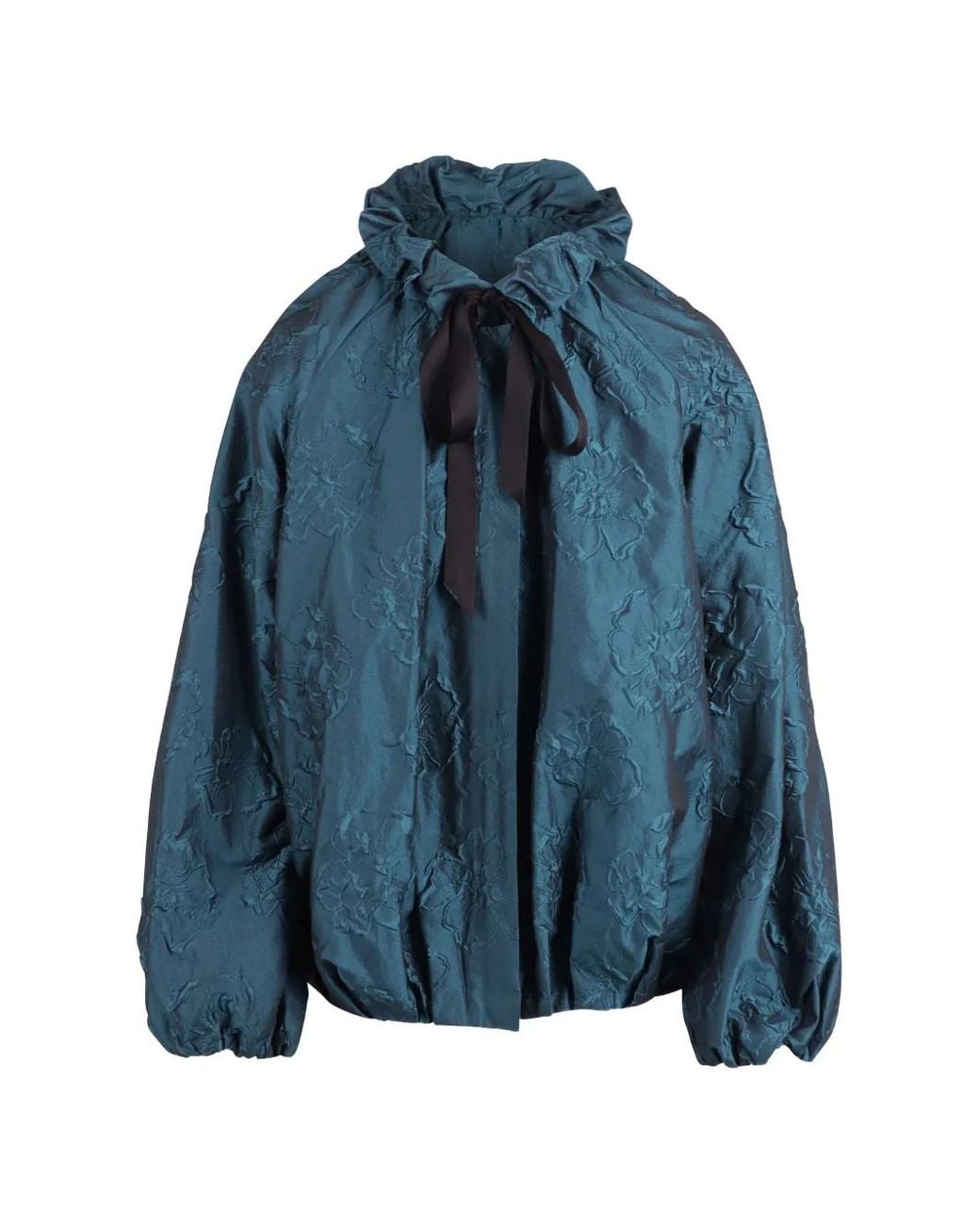 Ulla Johnson Blue Roux Floral-Cloqué Ruffled Jacket