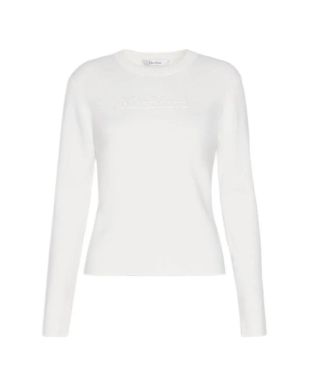 Max Mara White Pull En Laine À Logo Embossé