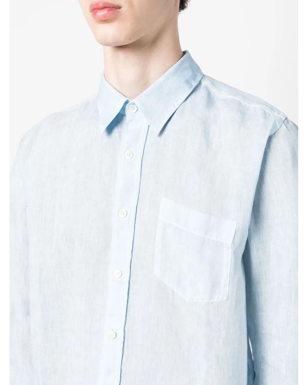 120% Lino Blue Button-Up Linen Shirt for men