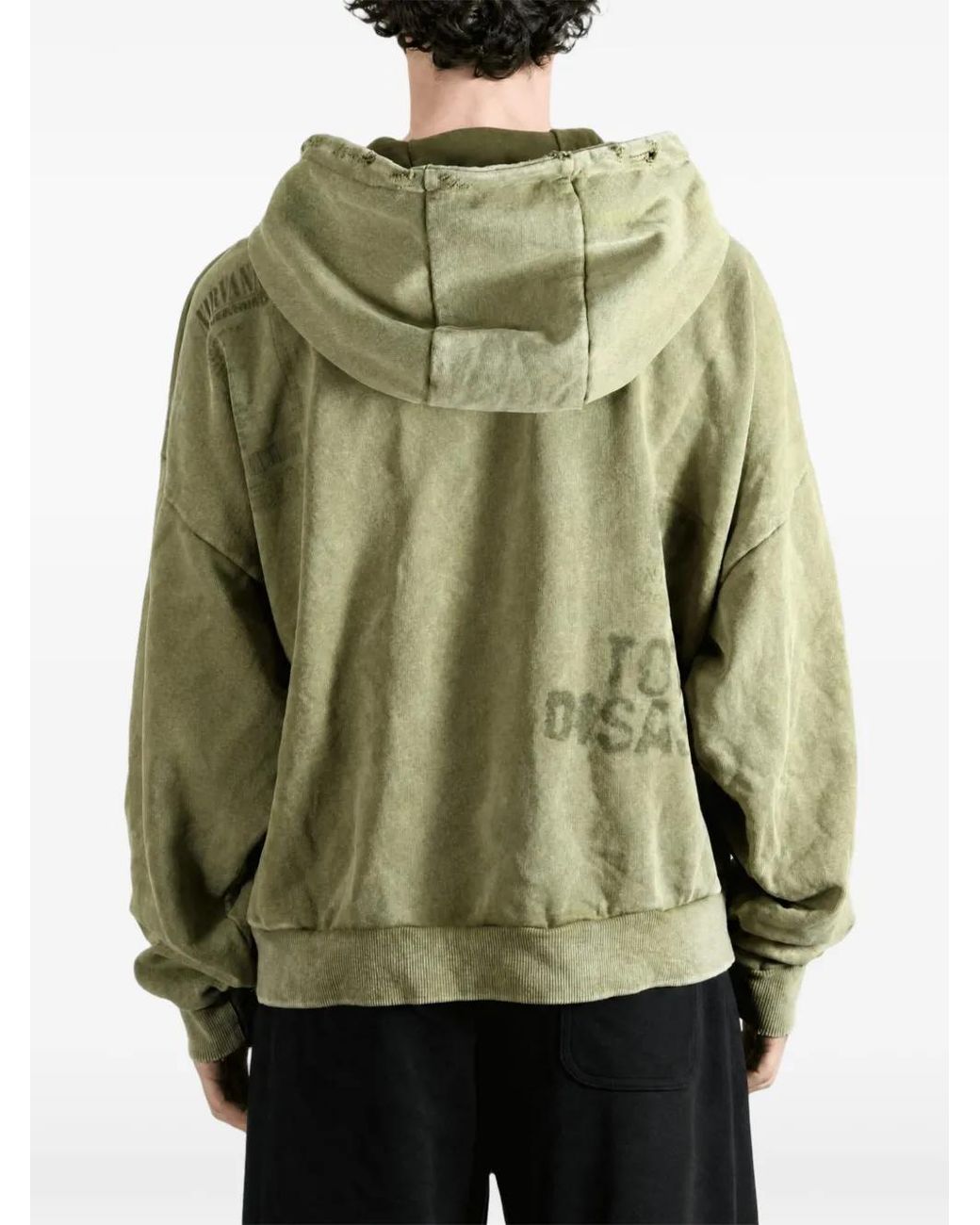 SAITOS Green Ghost Image Distressed Zip-Up Hoodie