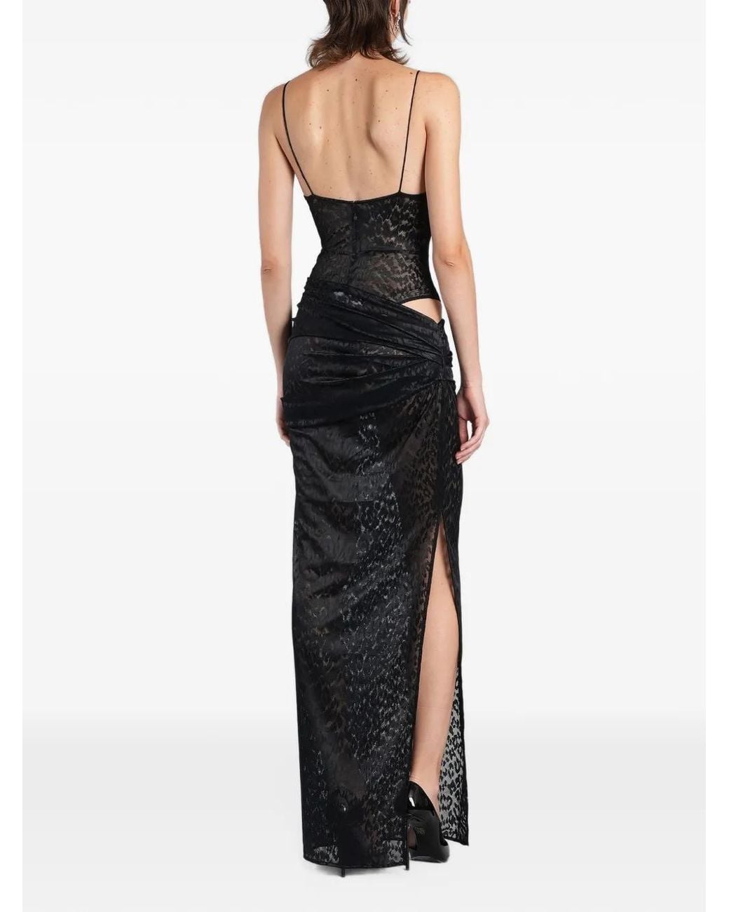 Alex Perry Black Leopard-Pattern Ruched Maxi Dress