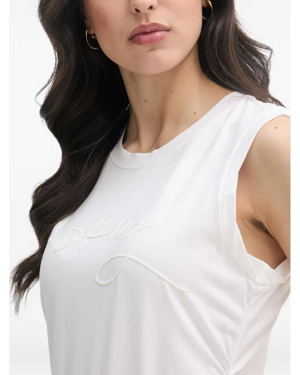 DKNY White Logo-Embroidered Sleeveless Top