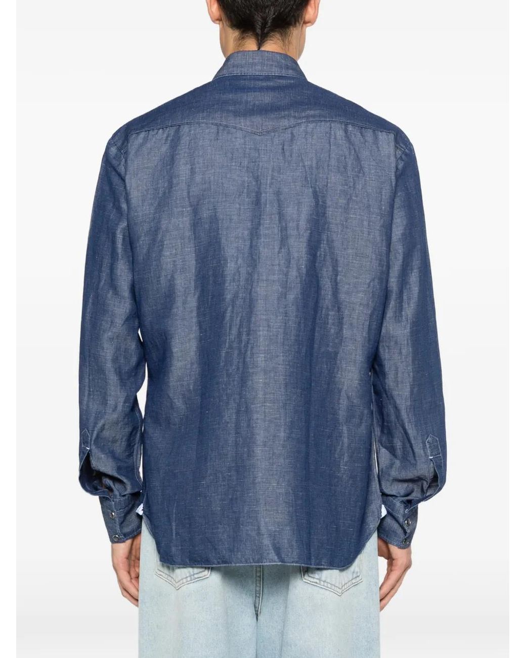 Barba Napoli Blue Flap-Pocket Shirt for men