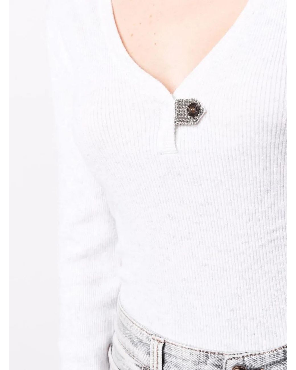 Brunello Cucinelli White Chain-Trim Detail Sweatshirt