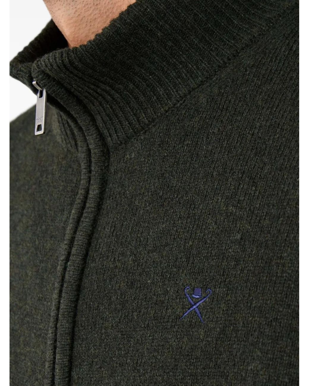 Hackett Black Zip-Up Lambswool Cardigan for men