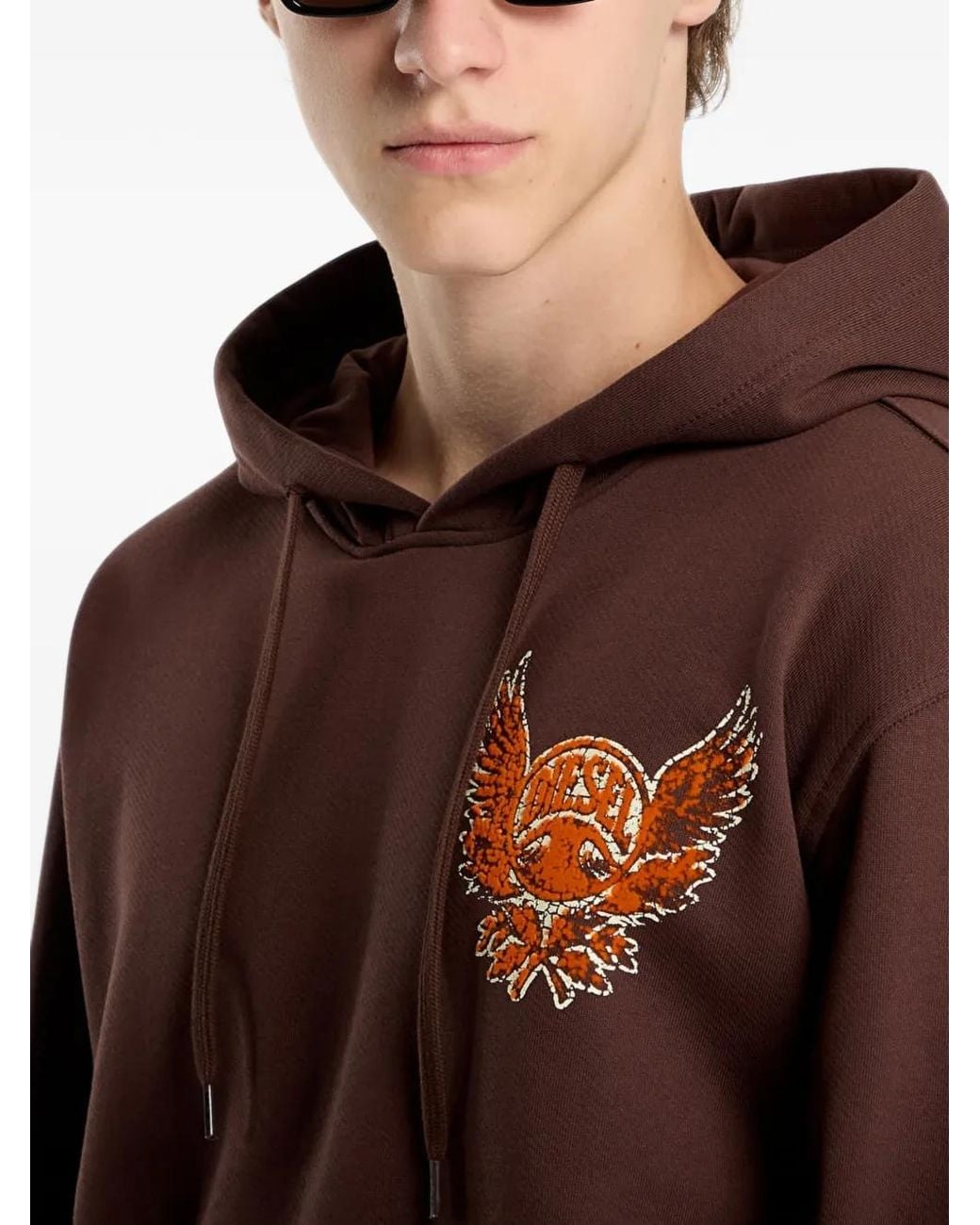 DIESEL Brown Cotton Hoodie With Flock And Crack Print for men
