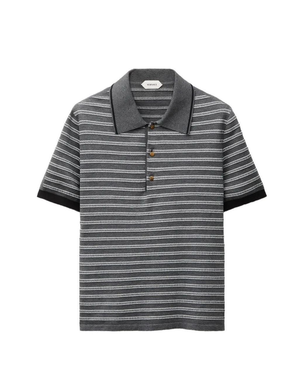Versace Gray Jacquard Cotton-Blend Knit Polo for men