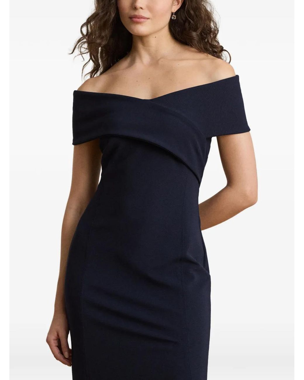 Ralph Lauren Blue Robe Mi-Longue À Épaules Dénudées