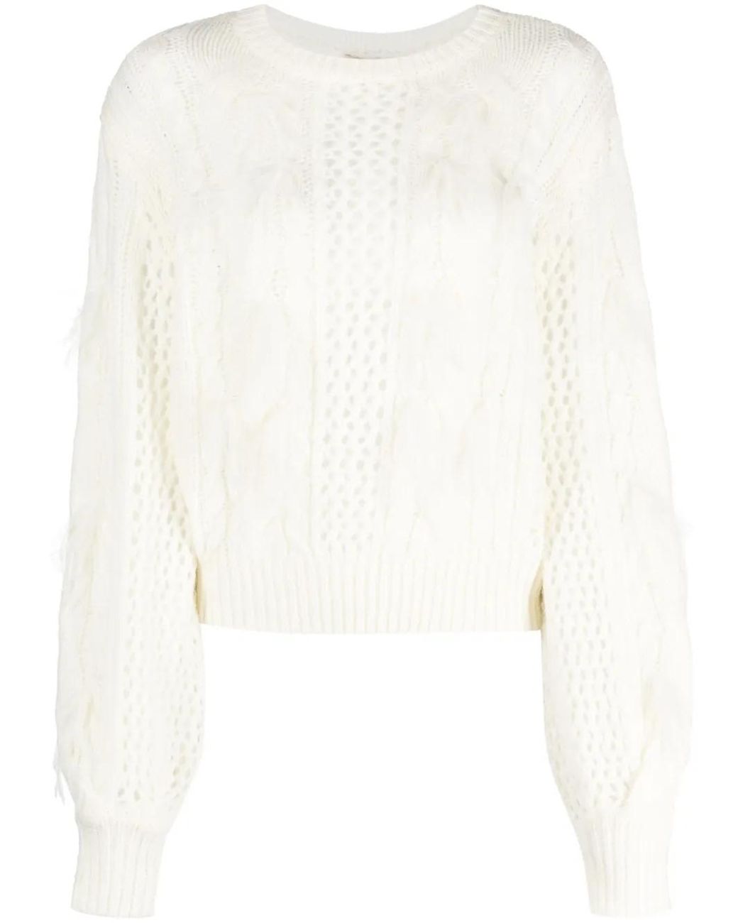 Twinset White Feather-Detail Cable-Knit Jumper