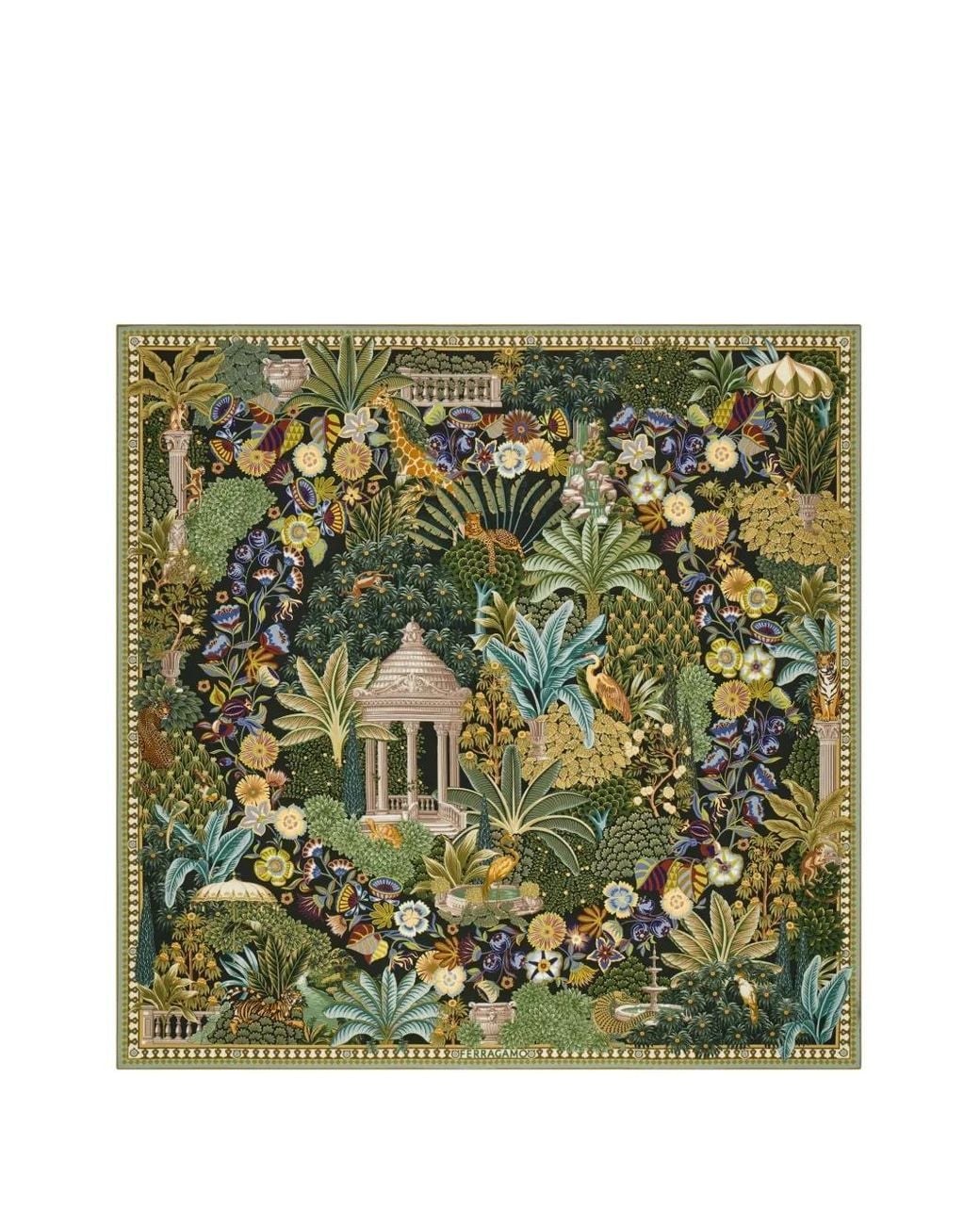 Ferragamo Green Garden Print Silk Scarf