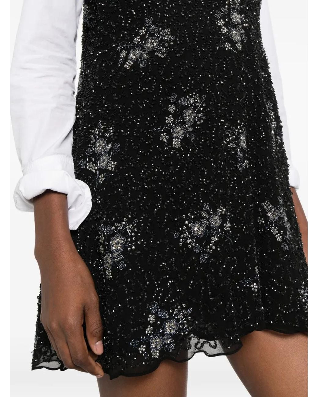 Antik Batik Black Bead-Embellished Floral-Sequin Mini Dress