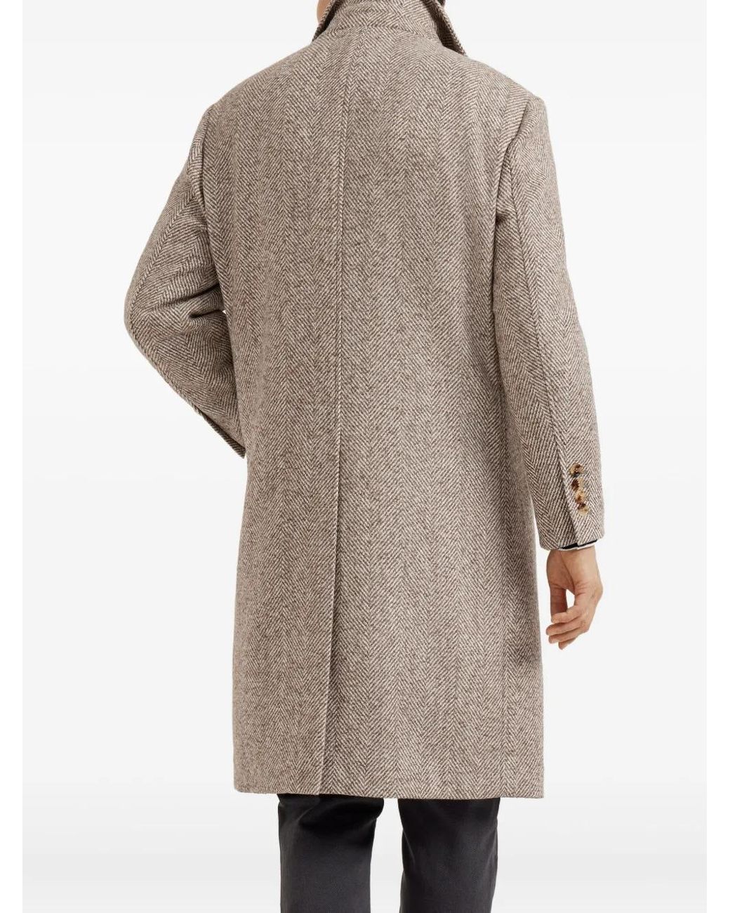 Brunello Cucinelli Natural Chevron-Pattern Single-Breasted Coat for men