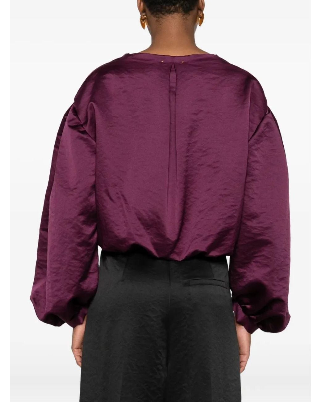 Forte_forte Purple Balloon-Sleeve V-Neck Top