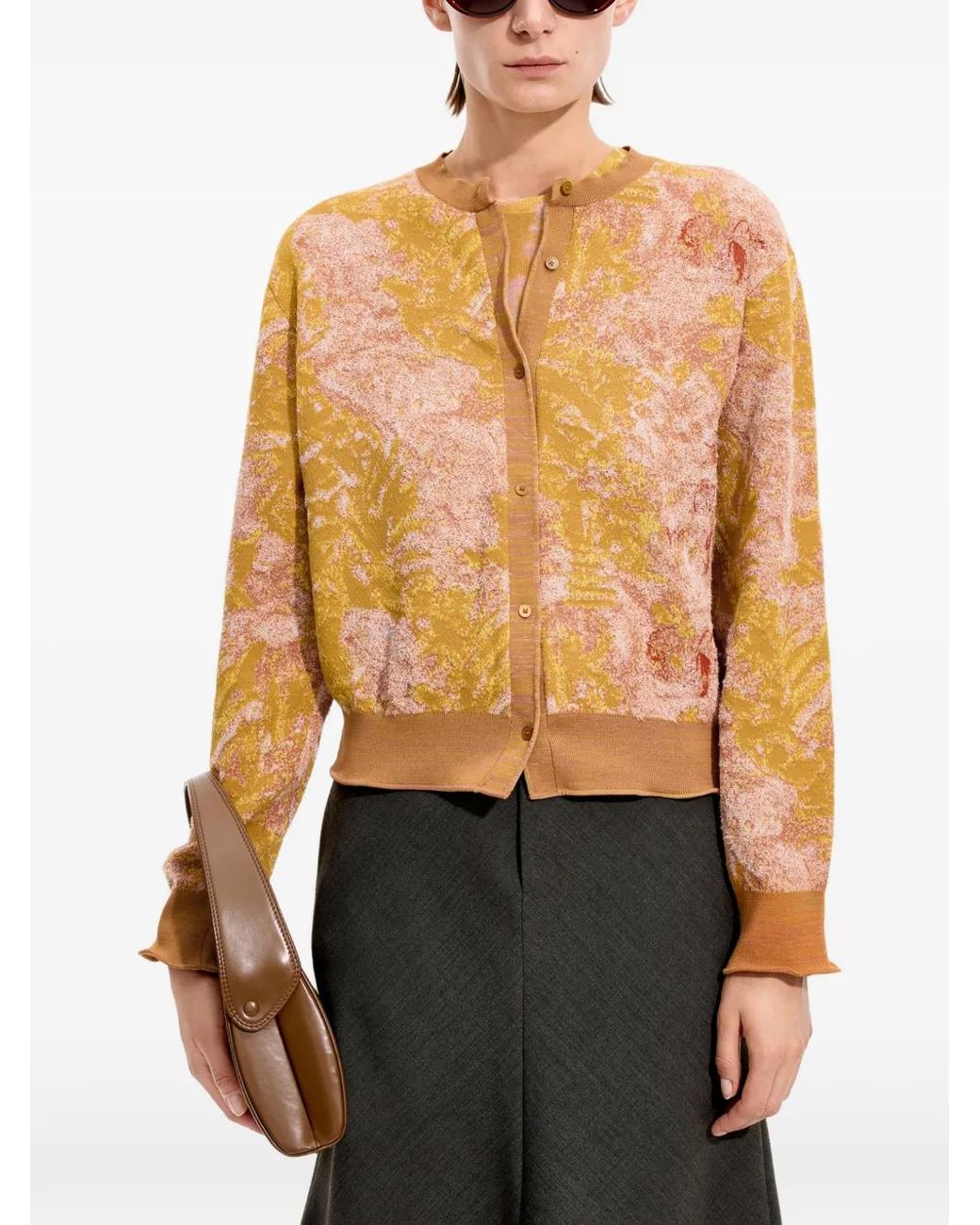 JNBY Yellow Jacquard-Knit Cropped Cardigan