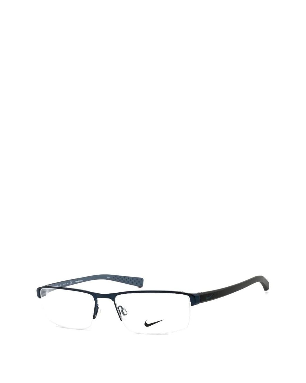 Nike White Rectangle Semi-Rim Glasses
