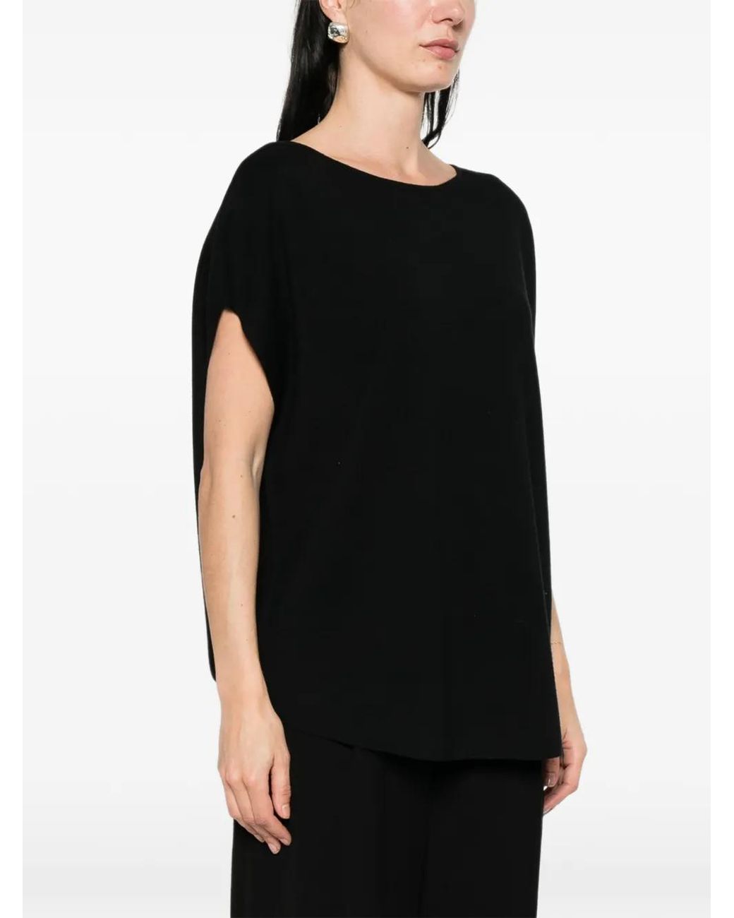 Allude Black Boat-Neck Blouse