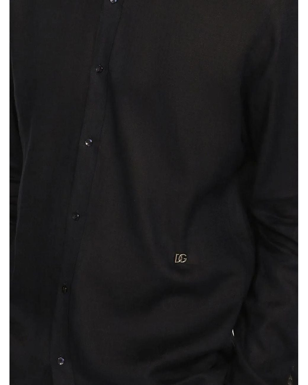 Dolce & Gabbana Black Linen Martini-fit Shirt With Dg Hardware for men