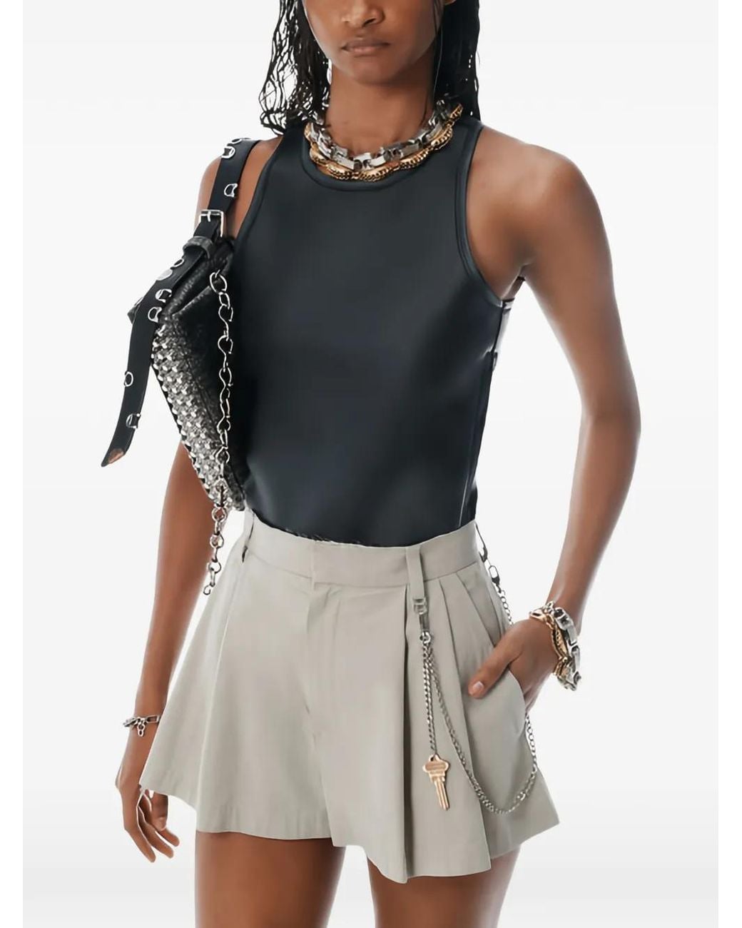 Alexander Wang Natural Pleated Chain-Embellished Shorts