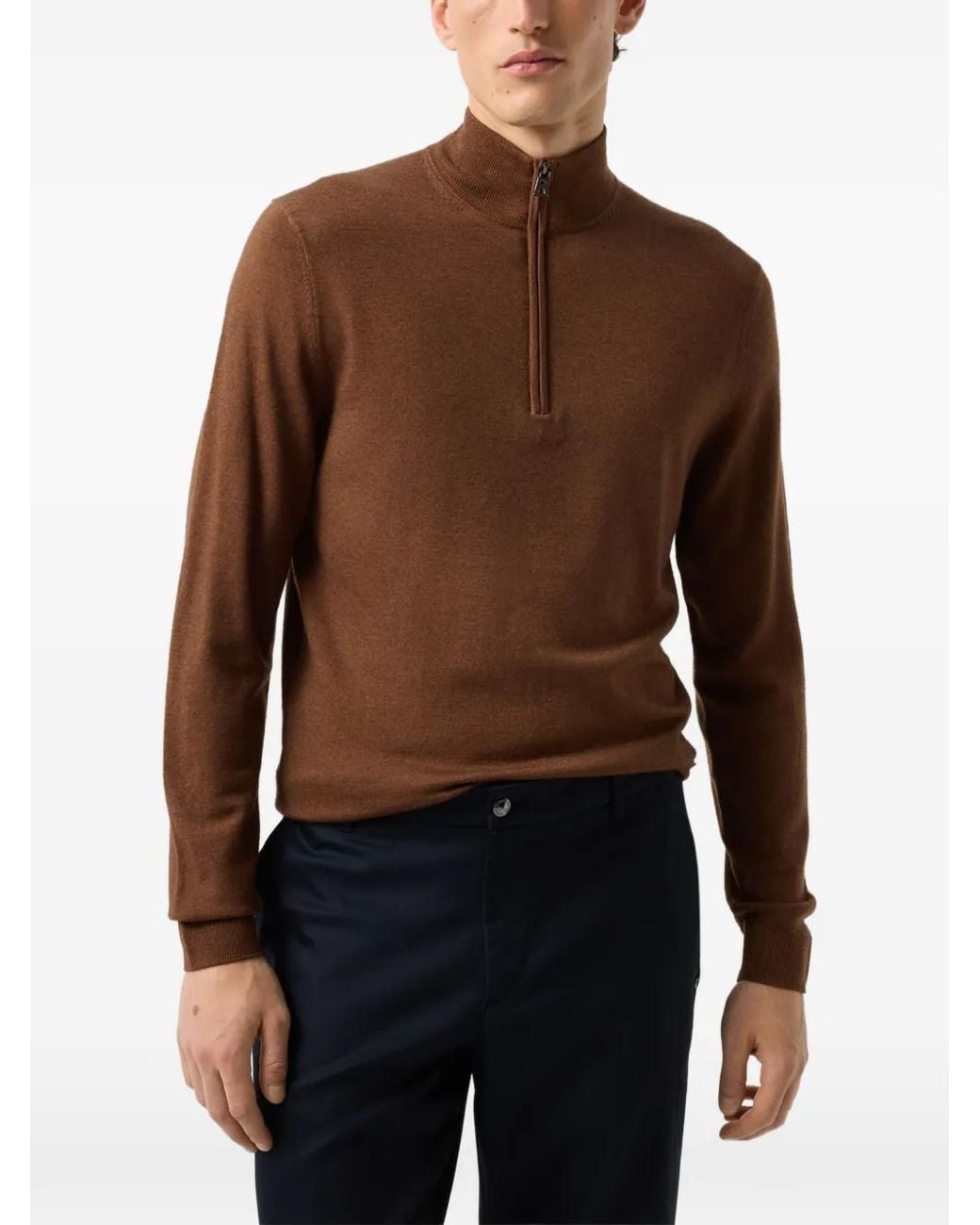 Bogner Brown Ouri Merino Wool Zip-Up Sweater for men