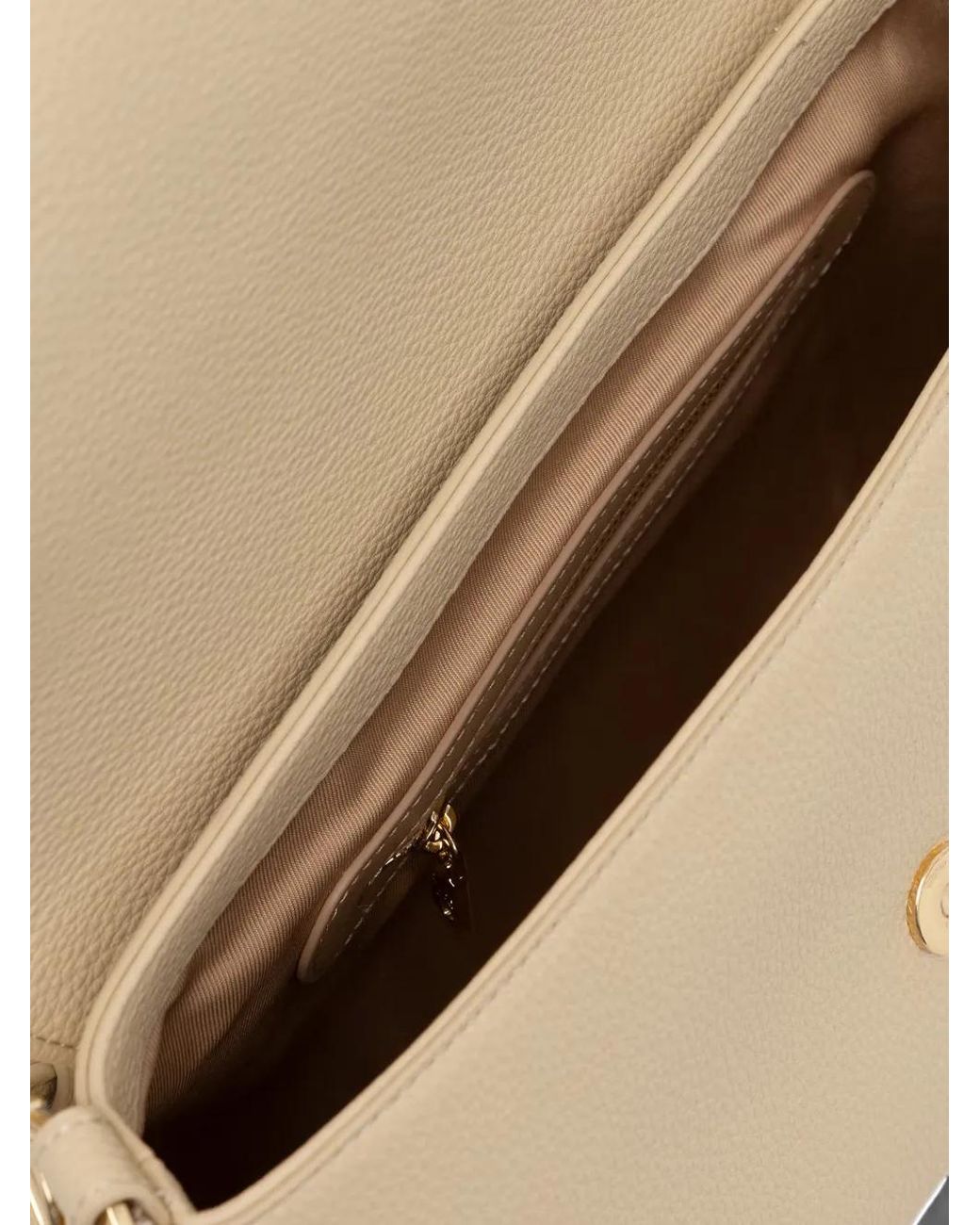 Love Moschino Natural Logo-Plaque Pebbled Shoulder Bag