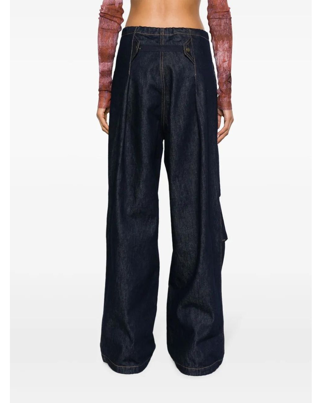 DARKPARK Blue Daisy Contrast-Stitching Wide Leg Jeans