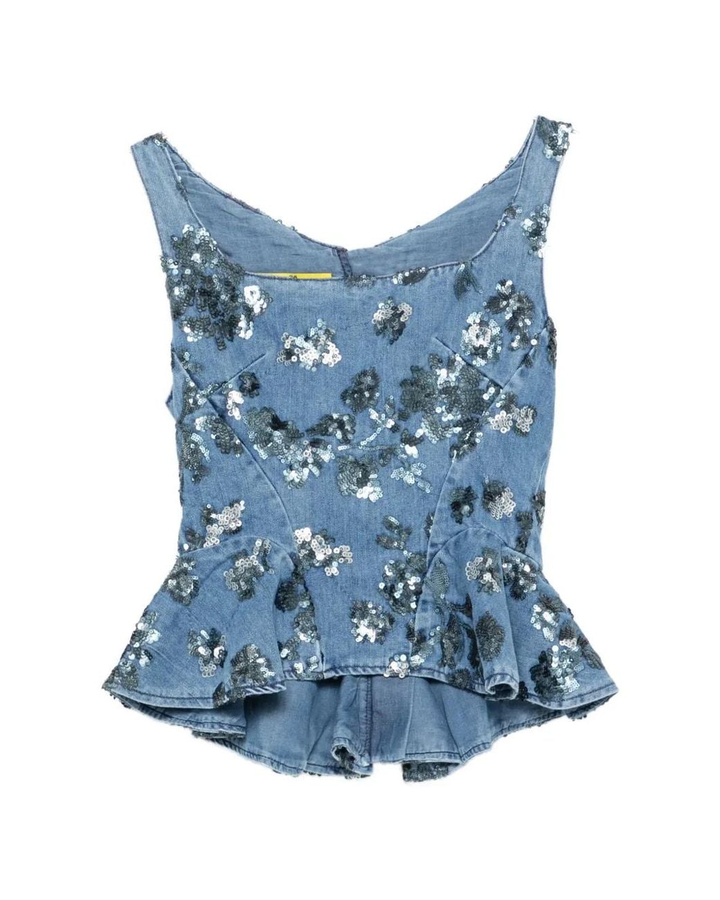 Marques'Almeida Blue Sequin-Embellished Top