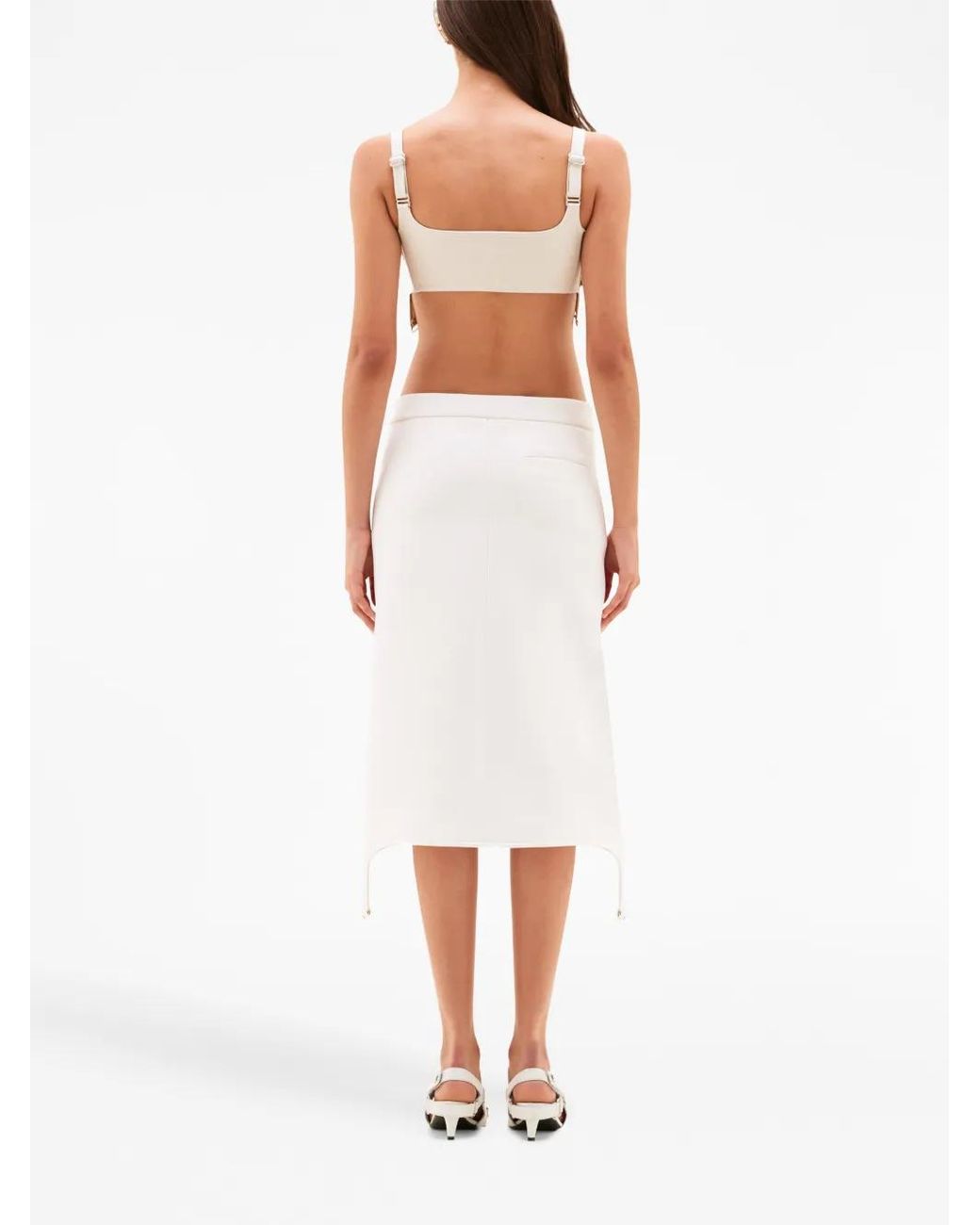 Courreges White Twill Suspenders Midi Skirt