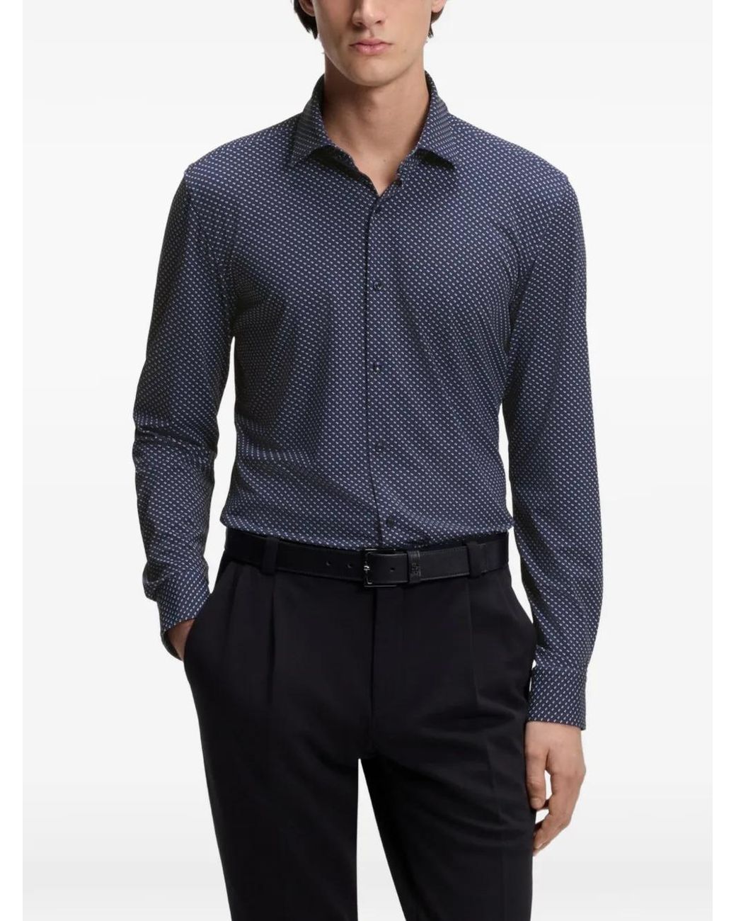 HUGO Blue Printed Slim-Fit Shirt for men