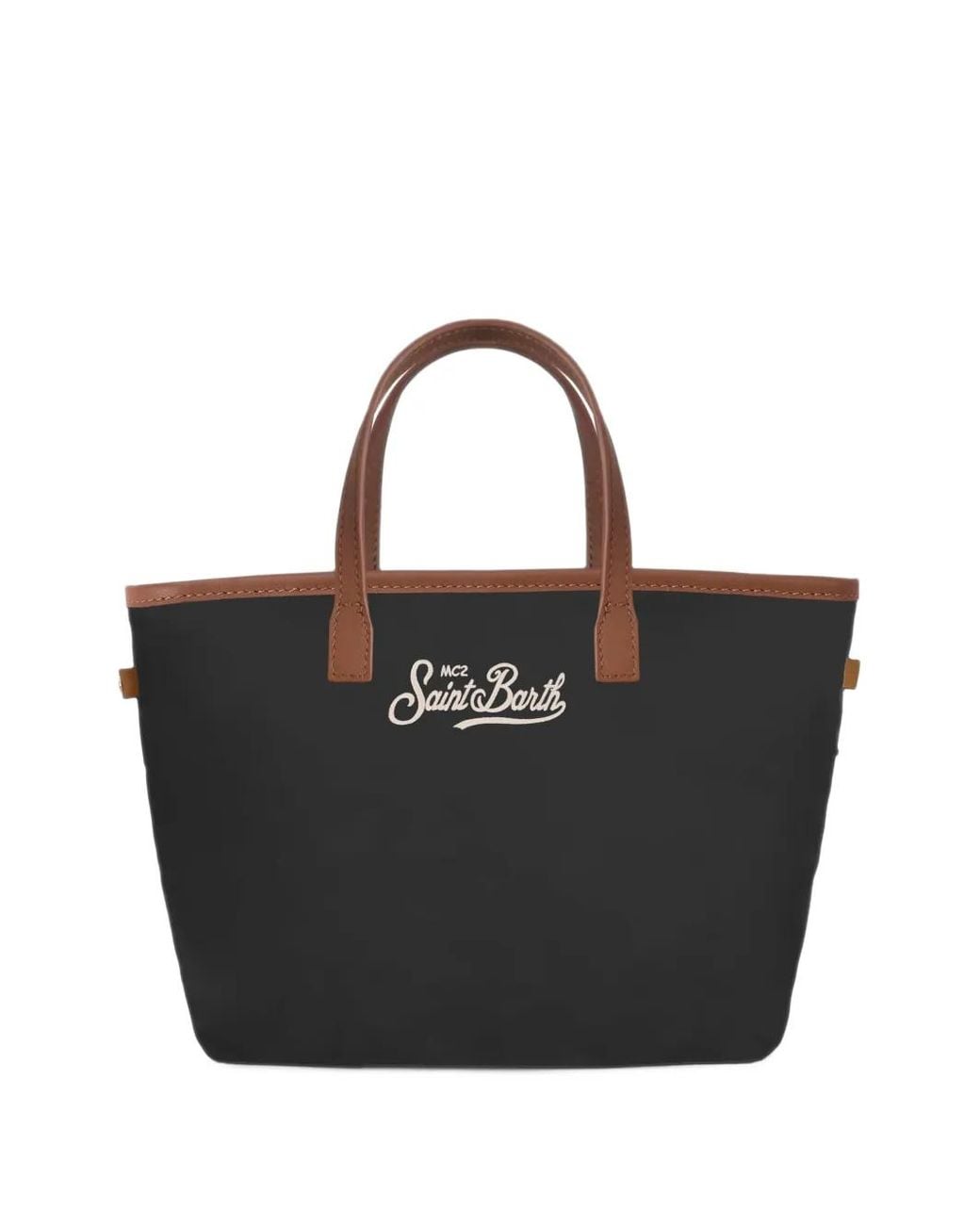 Mc2 Saint Barth Black Mini City Logo-Embroidered Tote Bag